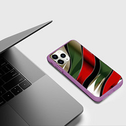 Чехол iPhone 11 Pro матовый Белые зеленые и красные полосы, цвет: 3D-фиолетовый — фото 2