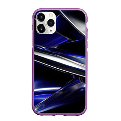 Чехол iPhone 11 Pro матовый Синие и серебреные абстрактные полосы, цвет: 3D-фиолетовый