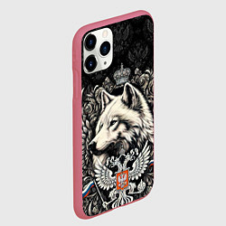 Чехол iPhone 11 Pro матовый Русский волк и герб России, цвет: 3D-малиновый — фото 2