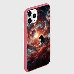 Чехол iPhone 11 Pro матовый Кот в облаках космической туманности, цвет: 3D-малиновый — фото 2