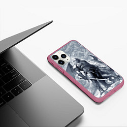 Чехол iPhone 11 Pro матовый The Witcher and dragon - hand drawn style, цвет: 3D-малиновый — фото 2