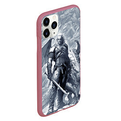 Чехол iPhone 11 Pro матовый The Witcher and dragon - hand drawn style, цвет: 3D-малиновый — фото 2