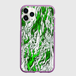 Чехол iPhone 11 Pro матовый Белый и зелёный узор, цвет: 3D-фиолетовый