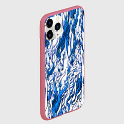 Чехол iPhone 11 Pro матовый Белый и синий узор, цвет: 3D-малиновый — фото 2