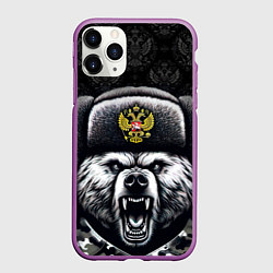 Чехол iPhone 11 Pro матовый Русский медведь, цвет: 3D-фиолетовый