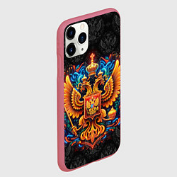 Чехол iPhone 11 Pro матовый Золотой яркий герб России, цвет: 3D-малиновый — фото 2