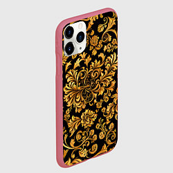 Чехол iPhone 11 Pro матовый Желтые узоры хохломские, цвет: 3D-малиновый — фото 2