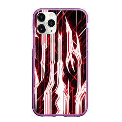 Чехол iPhone 11 Pro матовый Красные неоновые полосы на чёрном фоне, цвет: 3D-фиолетовый