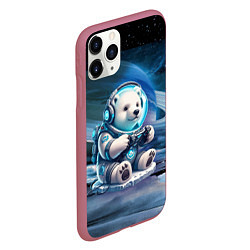 Чехол iPhone 11 Pro матовый Белый медвежонок кибер геймер, цвет: 3D-малиновый — фото 2