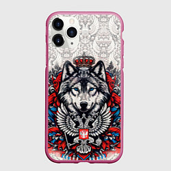 Чехол iPhone 11 Pro матовый Белый волк и белый герб России