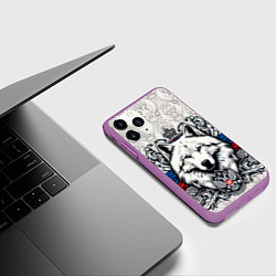 Чехол iPhone 11 Pro матовый Герб России и белый русский волк, цвет: 3D-фиолетовый — фото 2
