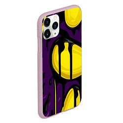 Чехол iPhone 11 Pro матовый Желтые яркие пятна краски на фиолетовом, цвет: 3D-розовый — фото 2