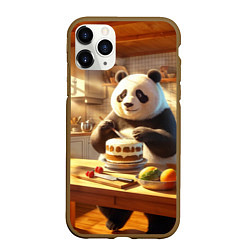 Чехол iPhone 11 Pro матовый Панда на кухне готовит торт, цвет: 3D-коричневый