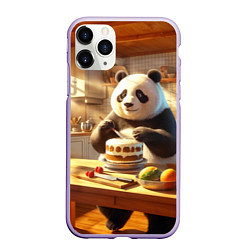 Чехол iPhone 11 Pro матовый Панда на кухне готовит торт, цвет: 3D-светло-сиреневый