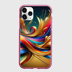 Чехол iPhone 11 Pro матовый Золотые линии, цвет: 3D-малиновый