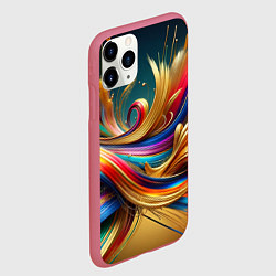 Чехол iPhone 11 Pro матовый Золотые линии, цвет: 3D-малиновый — фото 2