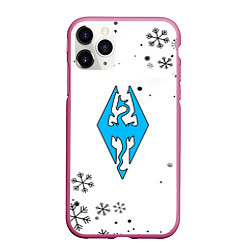 Чехол iPhone 11 Pro матовый Skyrim logo winter, цвет: 3D-малиновый