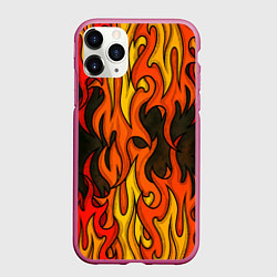 Чехол iPhone 11 Pro матовый Языки пламени арт, цвет: 3D-малиновый