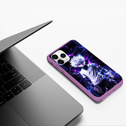 Чехол iPhone 11 Pro матовый Киллуа Золдик и неоновые молнии, цвет: 3D-фиолетовый — фото 2