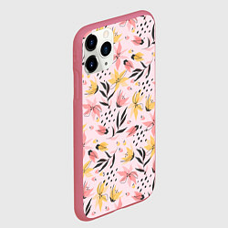 Чехол iPhone 11 Pro матовый Абстрактный паттерн с цветами, цвет: 3D-малиновый — фото 2