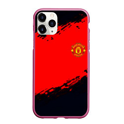 Чехол iPhone 11 Pro матовый Manchester United colors sport, цвет: 3D-малиновый