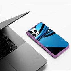 Чехол iPhone 11 Pro матовый Черная и синяя абстракция в виде волн, цвет: 3D-фиолетовый — фото 2