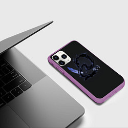 Чехол iPhone 11 Pro матовый Китайский дракон из чернил, цвет: 3D-фиолетовый — фото 2