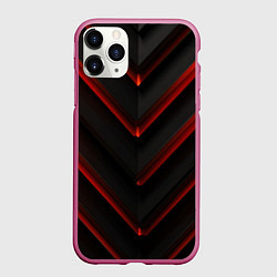 Чехол iPhone 11 Pro матовый Красные яркие неоновые полосы на черной абстракции, цвет: 3D-малиновый
