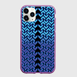 Чехол iPhone 11 Pro матовый Синие стрелки на чёрном фоне киберпанк, цвет: 3D-фиолетовый