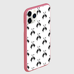 Чехол iPhone 11 Pro матовый Panda love - pattern, цвет: 3D-малиновый — фото 2