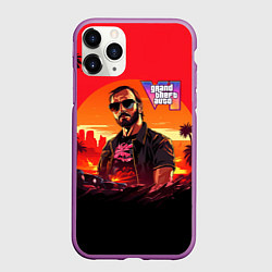 Чехол iPhone 11 Pro матовый GTA 6 logo персонаж, цвет: 3D-фиолетовый