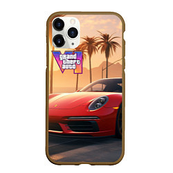 Чехол iPhone 11 Pro матовый GTA 6 logo auto style, цвет: 3D-коричневый