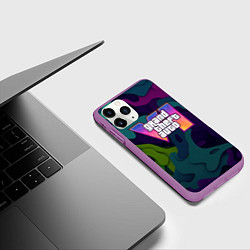 Чехол iPhone 11 Pro матовый GTA 6 logo яркий неоновый камуфляжный стиль, цвет: 3D-фиолетовый — фото 2