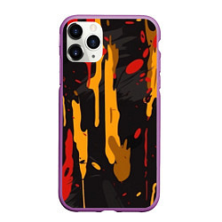 Чехол iPhone 11 Pro матовый Красные желтые оранжевые пятна краски абстракция, цвет: 3D-фиолетовый
