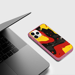 Чехол iPhone 11 Pro матовый Красные желтые оранжевые пятна краски абстракция, цвет: 3D-малиновый — фото 2