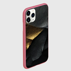 Чехол iPhone 11 Pro матовый Черная текстура с золотистым напылением, цвет: 3D-малиновый — фото 2