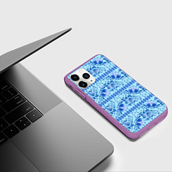 Чехол iPhone 11 Pro матовый Паттерн гжель узоры и цветы, цвет: 3D-фиолетовый — фото 2