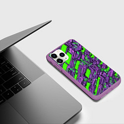 Чехол iPhone 11 Pro матовый Фиолетовые фрагменты на зелёном фоне, цвет: 3D-фиолетовый — фото 2