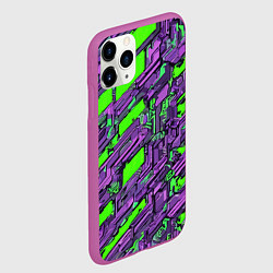 Чехол iPhone 11 Pro матовый Фиолетовые фрагменты на зелёном фоне, цвет: 3D-фиолетовый — фото 2
