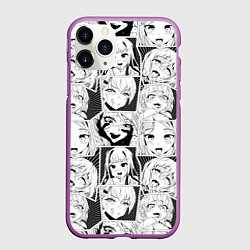 Чехол iPhone 11 Pro матовый Ahegao узор, цвет: 3D-фиолетовый