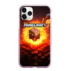 Чехол iPhone 11 Pro матовый Огненный minecraft лого, цвет: 3D-розовый