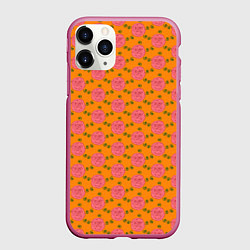 Чехол iPhone 11 Pro матовый Паттерн розы с листиками