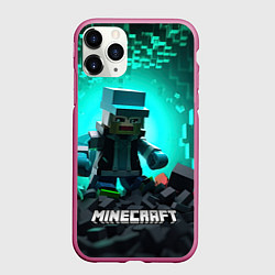 Чехол iPhone 11 Pro матовый Minecraft квадратный персонаж, цвет: 3D-малиновый