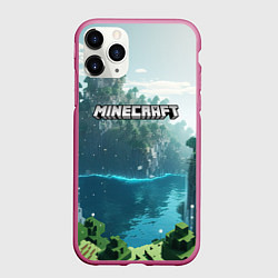 Чехол iPhone 11 Pro матовый Minecraft logo map, цвет: 3D-малиновый