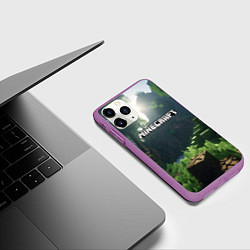 Чехол iPhone 11 Pro матовый Minecraft logo world, цвет: 3D-фиолетовый — фото 2