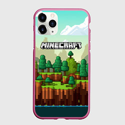 Чехол iPhone 11 Pro матовый Minecraft logo квадратный мир, цвет: 3D-малиновый