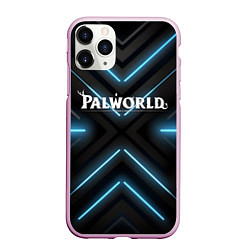 Чехол iPhone 11 Pro матовый Palworld logo на фоне синего неона, цвет: 3D-розовый