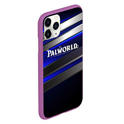 Чехол iPhone 11 Pro матовый Palworld logo синие и серебристые полосы, цвет: 3D-фиолетовый — фото 2