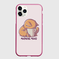 Чехол iPhone 11 Pro матовый Morning mood - cat, цвет: 3D-малиновый
