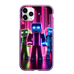 Чехол iPhone 11 Pro матовый Minecraft characters - neon glow, цвет: 3D-фиолетовый